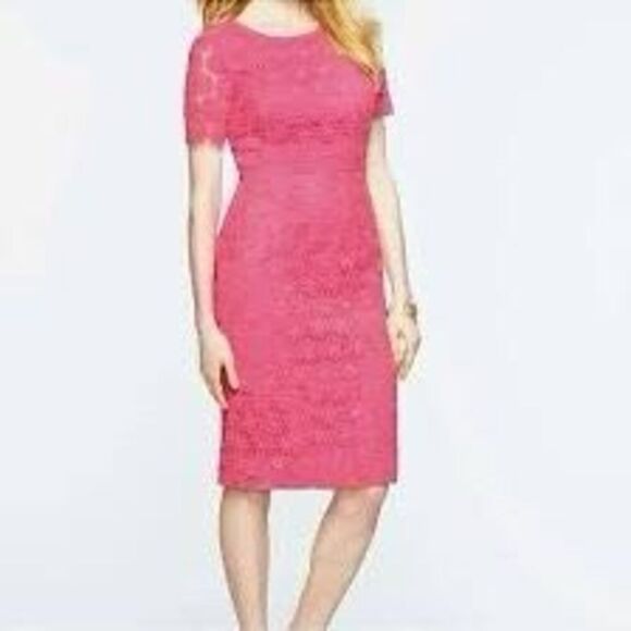 Talbots Size 10 Crochet Daisy Lace Knee Length Dress Pink Preppy Summer Floral - Picture 1 of 11